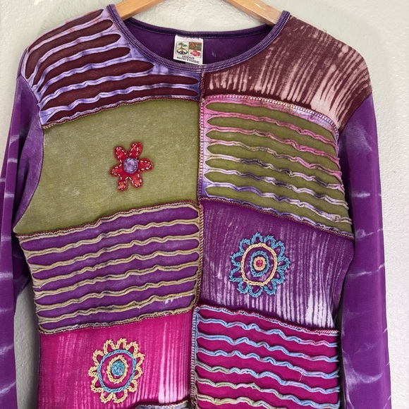 India Boutique Long Sleeve Patchwork Top - Purple & Pink - Size M/L - Picture 8 of 10